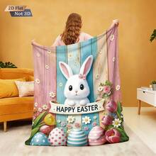 1 pieza Manta suave de franela con estampado de conejito de Pascua colorido, manta cómoda para sofá, dormitorio, estudio, cama de dormitorio, camping, regalo versátil, adecuado para todas las estaciones, excelente para niñas, niños y decoración de habitación - 2922+230MT - Ver 6