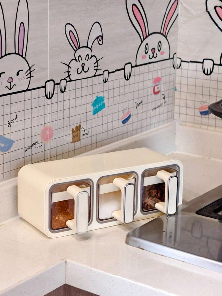 1pc Sealed Spice Box, Household Compartment Seasoning Organizer, Moisture-Proof Dust-Proof Detachable Easy To Clean Stackable Salt Sugar Sauce Vinegar Storage Jar, Kitchen Essential [With Spoon] - Multicolor - View 1