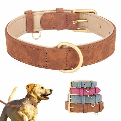 1 Stück verstellbarer, weicher und bequemer Hundehalsband aus PU, erhältlich in Blau, Braun und Rosa-Rot