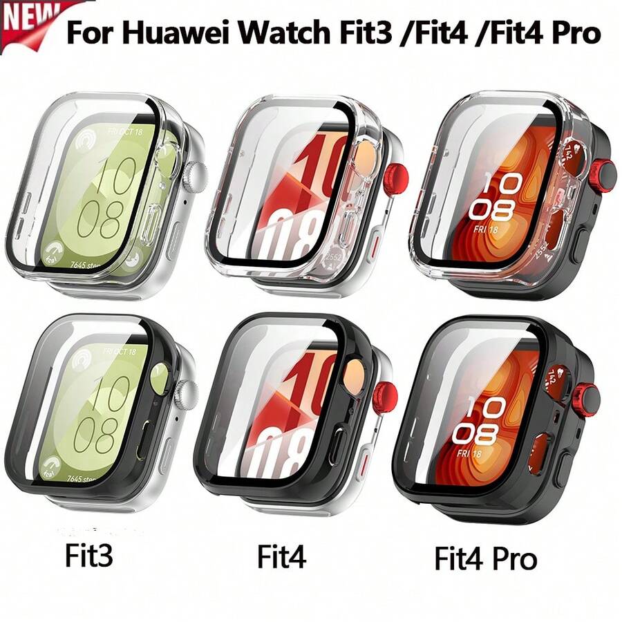 Funda protectora de vidrio templado resistente a los arañazos para Watch Fit 3/4/4 Pro, carcasa de material de PC duradero, accesorio protector para smartwatch - Color transparente - Ver 1