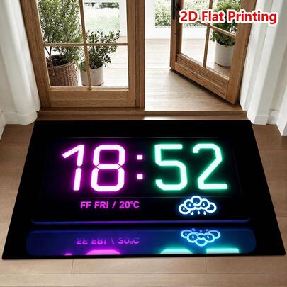 1PC Minimalist Style Kitchen Mat Soft Polyester Doormat Colorful Digital Clock Temperature Weather Printed Area Rug Carpet For Home Living Room Bedroom Hallway