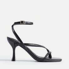Women Kitten Heel Thong Heeled Sandals Fashion Open Toe Ankle Strap Summer Stiletto Heel Sandals Elegant Wedding Party Dress Shoes - 黑色 - 查看 7