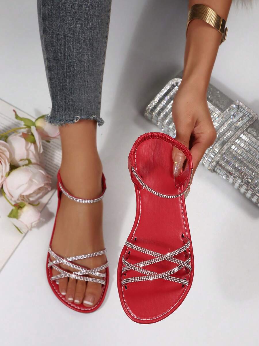 Giày sandal đế bằng hở mũi, quai chéo, co giãn, kiểu dáng mới mùa hè dành cho nữ, phong cách châu Âu và Mỹ.