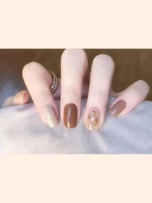 防水自粘美甲套装，新款美甲设计，秋冬季 - 棕色 - 查看 6