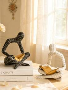 1pc Vintage Literary Figure Sculpture Decor - Printed Book Lover Figurine, Creative Desktop Organizer Tray For Living Room/Office, Elegant Resin Material Decor With Gold Accents, Suitable As Home Decor Gift For Book Enthusiasts - Alphabet Book - View 5