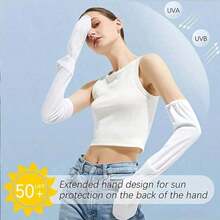 1 Pair Loose Comfortable UV Protection Arm Sleeves, Suitable For Driving And Cycling, Wholesale Ice Silk Sun Protection Arm Sleeves With Gloves, Women Sun Protection Arm Sleeves, Ice Silk Sun Protection Arm Sleeves - Grey - View 8