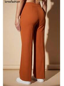 Pantalón de vestir mujer cintura alta pierna ancha stretch crepé casual elegante para oficina reuniones eventos bolsillos pretina elasticada botón forrado antiarrugas sin transparencia suave - Marrón Mocha - Ver 6