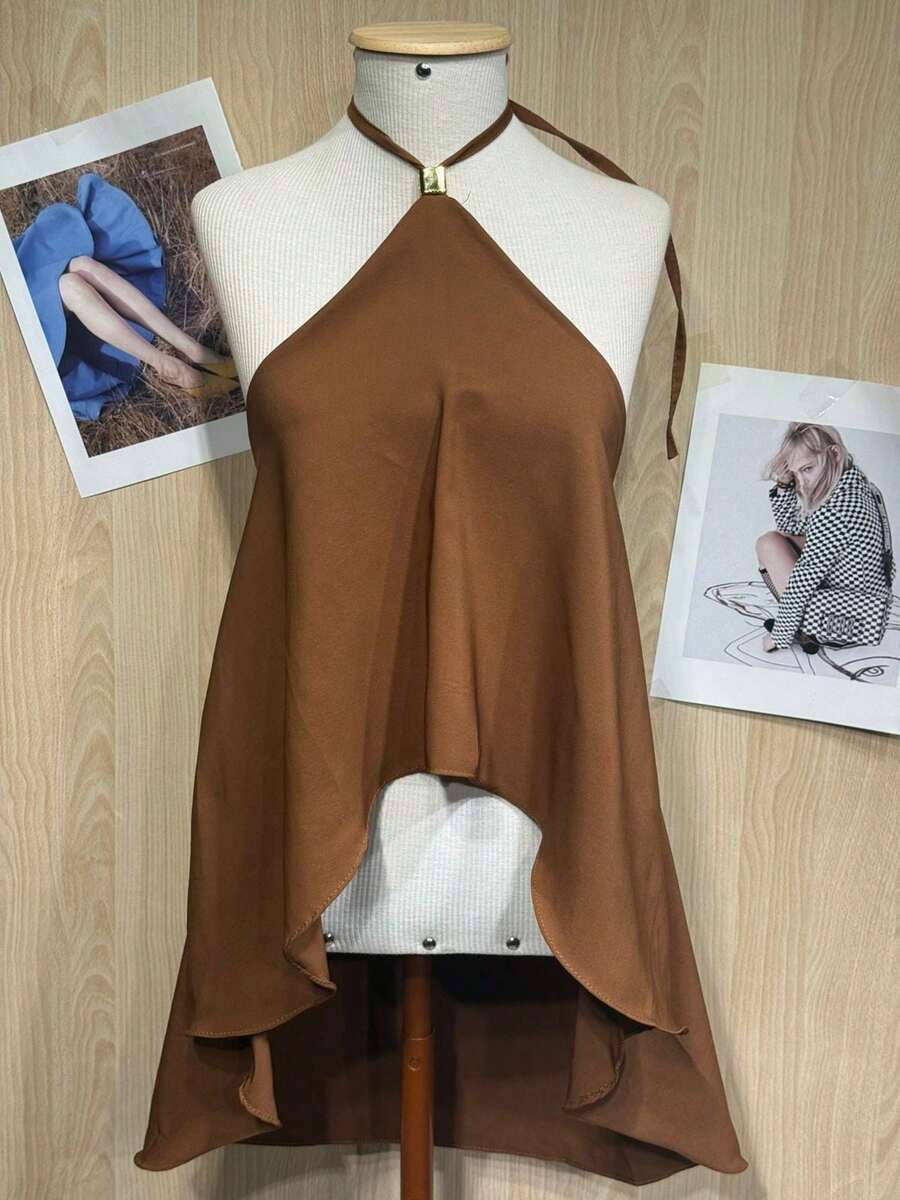 Women's Blouse With Asymmetrical Design For A Modern And Elegant Style - Brown - View 1