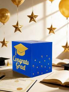 1 Set 2026 Graduation Decoration Props Gift Card Box, Graduation Party Giveaway Box, Graduation Cap Printed Envelope Card Box Suitable For 2026 Graduation Party Supplies, Message Box Graduation Scene Activity Raffle Box, Voting Box, Graduation Game Props, Congratulations Graduate Desktop Centerpiece, Graduation Season Party Decor - Blue - View 6