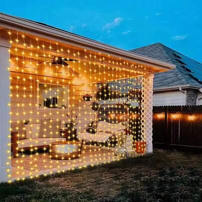 USB供电，100-600灯户外窗帘灯串，带遥控器，8种灯光模式，家居卧室装饰，婚礼派对装饰，生日礼物