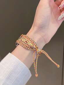 波西米亚纯手工编织表带,兼容苹果手表38mm、40mm、41mm、42mm、44mm、45mm、49mm表盘,女士款,时尚手工表带,兼容苹果手表SE11、10、9、8、7、6、5、4、3、2、1系列,可替换表带。 - 波西橙黃 - 查看 4