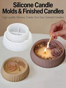 DIY Striped Round Bowl Silicone Mold, Candle Wax Container Mold, Epoxy Resin Large Capacity Storage Box Mold, Succulent Planter Concrete Cement Casting Mold, Durable Household Mold - White Silicone Mold - View 6