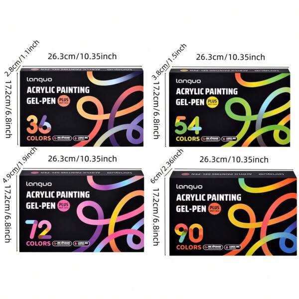 Languo 36/54/72/90 Color Acrylic Paint Pen Set, 1.0mm Precise Color High-Capacity Ink, Suitable For Line Drawing, Coloring, Outlining, And Color Mixing, Glass, Ceramic, Plastic, Wood, Stone, Fabric, Paper, Etc., Excellent Color Coverage, Ideal Gift Choice And Back-To-School Essential Art Supplies Stationery