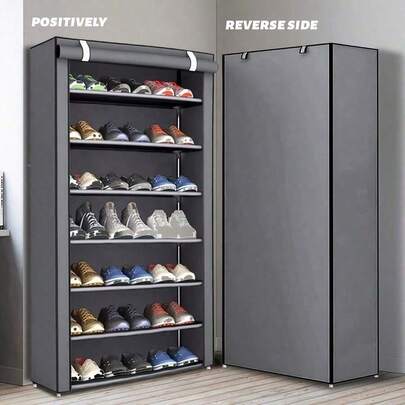 Estantería para zapatos de 8 niveles de plástico resistente - Soporta de 27 a 35 pares de zapatos, diseño vertical ahorrador de espacio de fácil montaje, gabinete para zapatos independiente para la entrada, el armario, el apartamento - Adecuado para zapatillas, tacones, botas, zapatos de plataforma - Solución de almacenamiento moderno para el hogar, organizador de zapatos, gabinete de entrada, cubierta de tela no tejida
