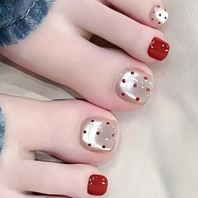 Bộ 24 miếng dán móng tay vuông ngắn với họa tiết chấm đỏ mắt mèo dễ thương, bao gồm 1 lọ keo và 1 dũa móng, thích hợp cho các bữa tiệc, sự kiện và sử dụng hàng ngày, dành cho phụ nữ và bé gái, kèm theo dụng cụ làm móng, bộ dụng cụ nghệ thuật làm móng đa năng.