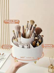 1pc 360 Degree Rotating Makeup Organizer, 5 Compartment Plastic Cosmetic Storage Box, Suitable For Brushes, Pencils, Lipsticks, Portable Vanity Desk Bathroom Office Storage Box, PP Material - Multicolor - View 4