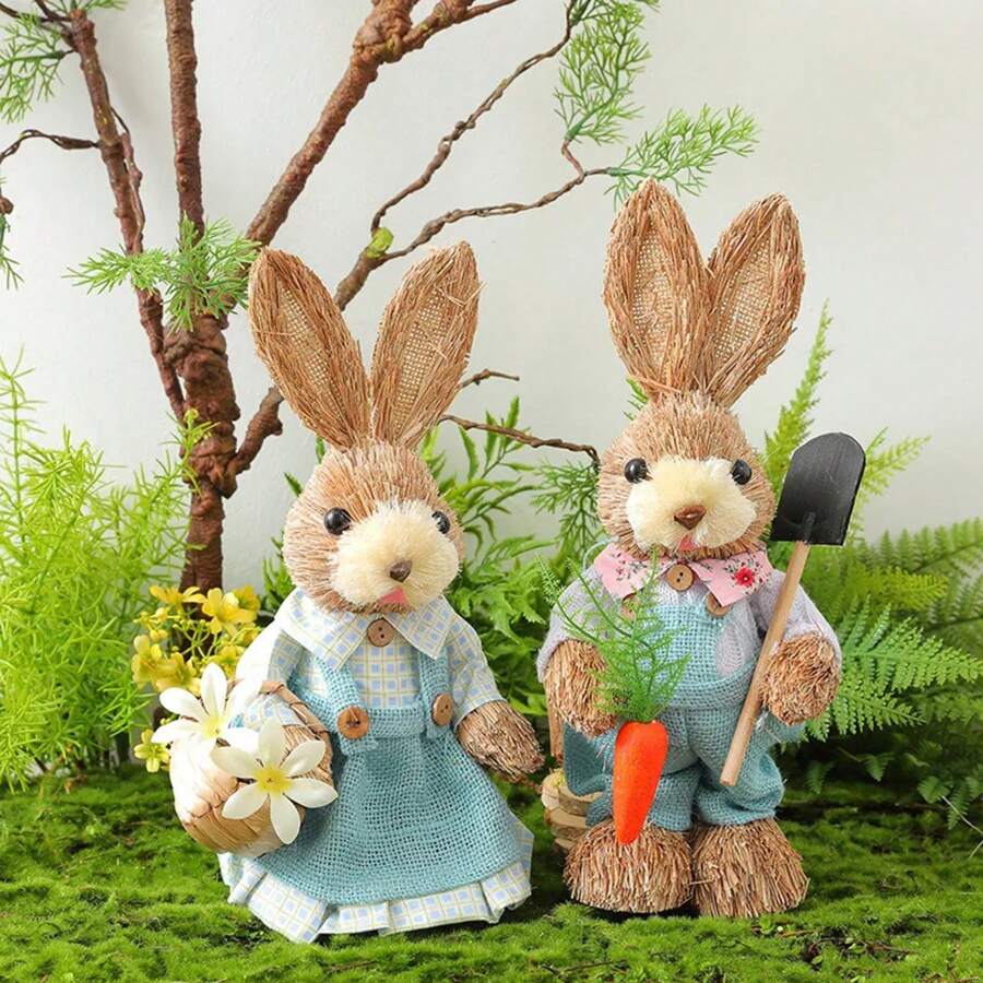 Easter Rabbit Decoration Bunny Figure Cattail Craft Ornament Home Holiday Cute Bunny Home Decoration Easter Rabbit Decoration - 氣球-1個 - 查看 1