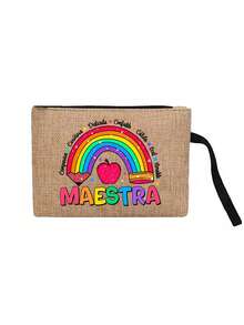 教师节礼物套装：1. 大容量亚麻手提袋；2. 彩虹爱心字母格纹透明化妆包；3. 拉链印花化妆包；4. 卡其色撞色购物袋。用途广泛，容量大，非常适合存放化妆品、护肤品，也适合旅行和宿舍使用。送给朋友、妈妈、老师的绝佳礼物。 - 彩色 - 查看 14