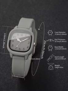 Set de 2 piezas: Reloj de mujer de silicona con esfera cuadrada y elegante reloj de pulsera de cuarzo + pulsera con forma de corazón (caja del reloj no incluida) - Gris - Ver 5