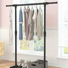 1pc Adjustable Clothes Drying Rack, Freestanding Indoor Balcony Retractable Laundry Hanger, Portable Clothes Hanging Stand For Dorm - Black - View 7