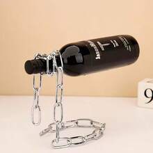 1 pieza Soporte de botella de vino de cadena de hierro, estantería colgante decorativa para botellas de vino, exhibidor colgante innovador para botellas de vino, accesorio de decoración del hogar moderno, pieza elegante para la sala de estar, estantería de almacenamiento y organización de la cocina - Multicolor - Ver 5