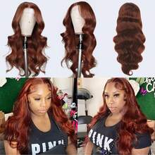 bling hair Perruque lace front brun-roux 13x6 13x4 ondulée, en cheveux humains naturels, pré-épilée avec baby hairs, couleur 33#, teinte rouge, densité 180 pour femme - S33 - Voir 5