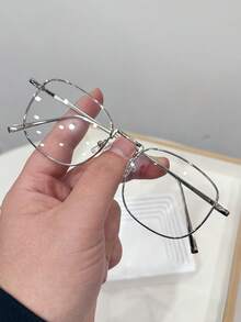 1pc Women Casual Retro Square Silver Flat Lens Glasses, Suitable For Daily Wear And Street Photography - Silver - View 5