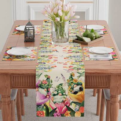 郁金香矮生花卉春季桌布，夏季餐桌装饰，适用于派对、家居、厨房、餐厅、节日