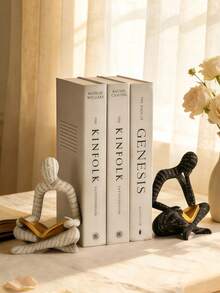1pc Vintage Literary Figure Sculpture Decor - Printed Book Lover Figurine, Creative Desktop Organizer Tray For Living Room/Office, Elegant Resin Material Decor With Gold Accents, Suitable As Home Decor Gift For Book Enthusiasts - Alphabet Book - View 3