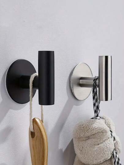 1 Stück selbstklebender Edelstahl-Haken, kein Bohren erforderlich Badezimmer-Haken, Küchen-Aufbewahrungshaken, Badezimmer-Wandhaken, Wandhalterung, bohrlochfreier Badezimmer- & Küchen-Wandorganizer für Handtücher, Wischmops & Aufbewahrung, wasserdicht rutschfest