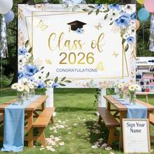1pc Class Of 2026 Congratulations Banner Backdrop Floral Congrats Grad Photography Background Pastel Butterfly Graduation Party Decor Gold Confetti Prom 2026 Party Banner Photo Booth Props - Kiểu 3 - Xem 2