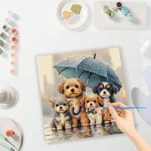 Bộ tranh sơn dầu kỹ thuật số không khung 1 bức, kích thước 40x40cm/16x16in - Tranh gia đình cún con dễ thương, Tranh sơn dầu kỹ thuật số động vật, Nghệ thuật cổ điển, Bộ tranh sơn dầu kỹ thuật số thủ công - 9993397-4040 - Xem 4