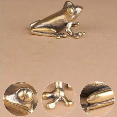 1pc Retro Brass Mini Frog Miniatures Figurines Vintage Animal Figurine Toad Desktop Ornaments Home Decoration Crafts Tea Pet Decor - Solid Antique Finish, Golden Toad Decor Ornament, Suitable For Home, Office Or Car - Ideal For Tea Lovers And Animal Enthusiasts, Tea Set Pet Decoration | Antique Frog | Fine Craftsmanship