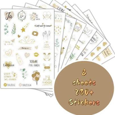 8pcs/220+ Valentine's Day Stickers, Romantic Wedding Stickers, Watercolor Romantic Decorative Stickers, Suitable For Notebook, Wedding, Paper Material, Disposable, Handmade Planner Stickers, Ideal For Scrapbooking, Diary And Crafts - Perfect Party Favor And Romantic Gift