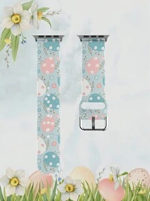 1条柔软弹性透气浅蓝色和白色花卉印花替换腕带，适用于 38mm 40mm 41mm 45mm 44mm 42mm 49mm，时尚休闲多色硅胶表带，兼容 Ultra系列S11/S10/SE/9/8/7/6/5/4/3/2/1 - 彩色 - 查看 9