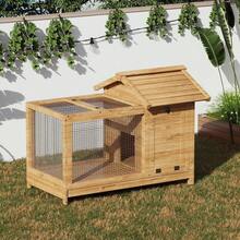 Conejera de Madera para Interior y Exterior, Jaula para Conejos con Rampa de Metal Resistente a la Intemperie, Malla Extraíble para Conejos, Cobayas, Pollitos, Patos y Animales Pequeños de Jardín - Color de la madera - Ver 1