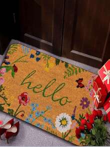 1pc Floral "Hello" Rectangular Doormat - Indoor/Outdoor Welcome Mat, Non-Slip Entrance Rug, Suitable For Living Room, Bedroom And Home Decor, Machine Washable, Comfortable Decorative Carpet For Living Room - A - View 4