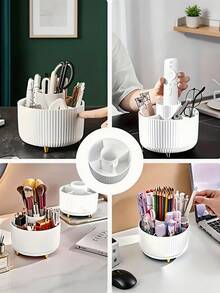 1pc 360 Degree Rotating Makeup Organizer, 5 Compartment Plastic Cosmetic Storage Box, Suitable For Brushes, Pencils, Lipsticks, Portable Vanity Desk Bathroom Office Storage Box, PP Material - Multicolor - View 11