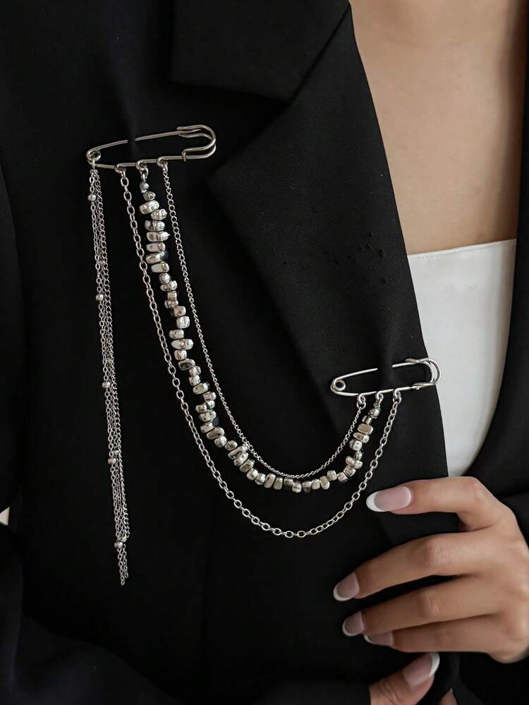 1枚奢华几何水滴串珠流苏链胸针，复古别致，适合度假、派对、休闲、街头风格，女士及情侣皆宜，节日/生日百搭饰品礼品 - 胸針 - 查看 9