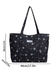 1 pièce Sac fourre-tout décontracté et mignon pour femmes avec décoration de nœud, sac à main léger avec fermeture magnétique et décoration d'étiquette, convient pour les femmes/filles/étudiantes, pour un usage quotidien, les vacances, les voyages, l'école - Noir - Voir 3