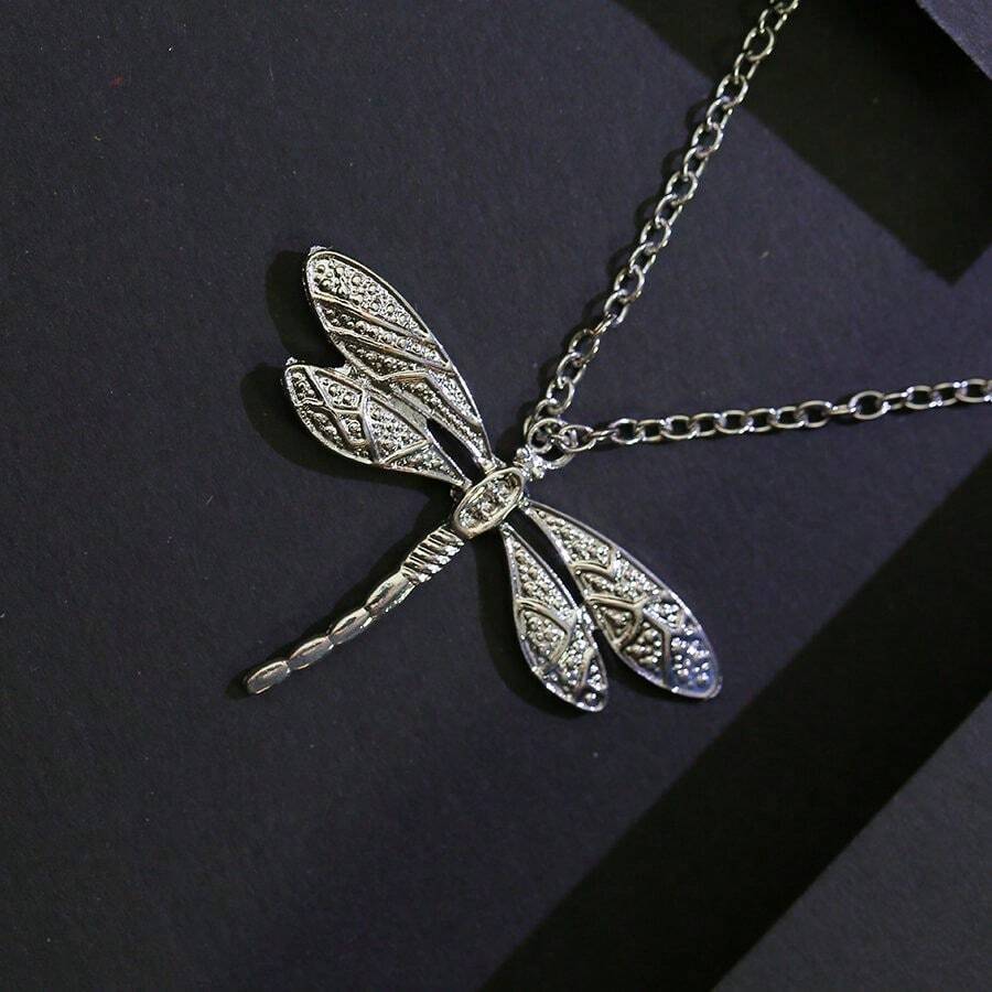1pc Stainless Steel 3D Dragonfly Pendant Necklace - Silver - View 1