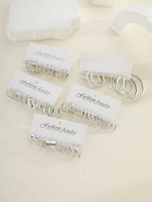 Bộ khuyên tai dạng vòng đính ngọc trai giả hình học không đều, đơn giản, thời trang, gồm 48/36/24/12 chiếc, thích hợp cho nữ giới, các cặp đôi, đi nghỉ mát, hẹn hò, hàng ngày, dự tiệc, đám cưới, quà tặng Ngày Valentine cho bạn gái/mẹ. - Bạc - Xem 4