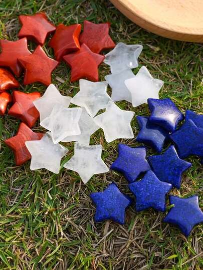 QYDCX Natural Star Stone Set, Patriotic Red, White & Blue Star Shaped Gemstones, Polished Thumb Gemstones For Independence Day Home Decor, DIY Jewelry Micro Landscape Decoration