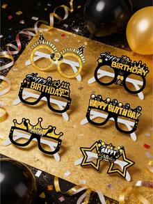 12pcs Black & Gold Birthday Party Glasses, Suitable As Birthday Photo Props, Unique Birthday Party Perfect Gift - Party Glasses - View 2