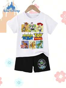 Officially Licensed Disney Kids Outfit Set Unisex For Boys & Girls 100% Polyester Ultra Comfortable Super Soft Printed T-Shirt & Shorts White + Black Toy Story Characters Design Ages 1-14 Summer Casual Everyday Wear High Visual Appeal High Turnaround Rate Versatile Daily Essential Relaxed Fit Disney Limited Edition Style Stylish Look New Arrival Express Delivery - 白黑色 - 查看 1