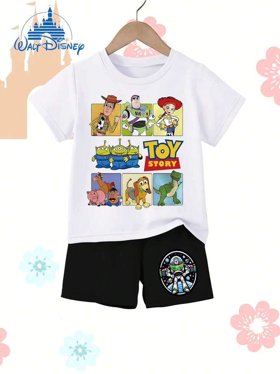 Officially Licensed Disney Kids Outfit Set Unisex For Boys & Girls 100% Polyester Ultra Comfortable Super Soft Printed T-Shirt & Shorts White + Black Toy Story Characters Design Ages 1-14 Summer Casual Everyday Wear High Visual Appeal High Turnaround Rate Versatile Daily Essential Relaxed Fit Disney Limited Edition Style Stylish Look New Arrival Express Delivery - 白黑色 - 查看 1