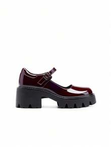 Women's Mary Janes Shoes Platform Chunky Low Heels Comfortable Cute Pumps Round Toe Ankle Strap Woman Shoes - 酒紅色 - 查看 6