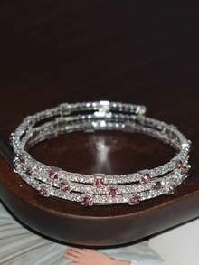 1 Peça Pulseira Envolvente com Decoração de Strass, Uso Diário para Mulheres - Roxo prateado - Visão 5