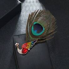 Peacock Brooch With Rhinestones And Simulated Feather Designs Unisex Decorative Suit Coat Clothing Pins Party Favors - Style3 - View 12