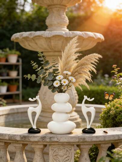 1pc/Set Bohemian Style Stacked Stone Resin Vase - Decorative Desktop Vase Suitable For Kitchen Countertop, Bathroom Cabinet, Entryway And Outdoor Garden - Modern Papyrus Flower Vase For Fresh Flower Arrangement, Wedding Centerpiece Decor And Home Beautification - Durable Resin Vase For Dried Flowers, Daisies And Artificial Blooms, Great For Spring/Summer Home Decor